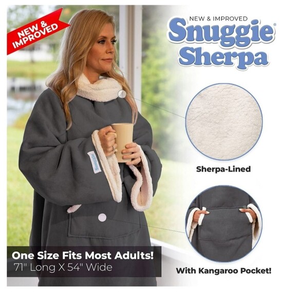 Snuggie Sherpa, the original wearable blanket with sleeve, One Size. Cha… - Picture 9 of 13